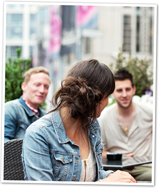 Girl talking to Men Photo